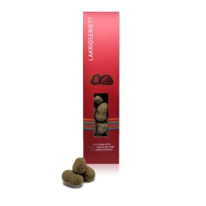 Lakridseriet - Hindbrvingummi og mrk chokolade vendt i lakridspulver.